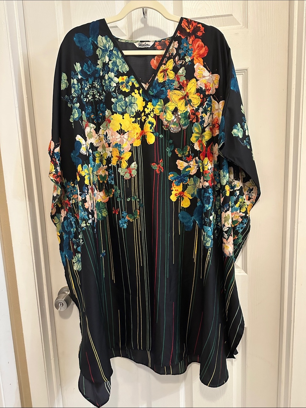 Vintage Winlar Floral Butterfly V-Neck Caftan